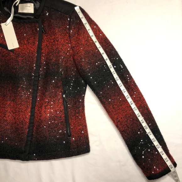 Gas Jeans Blazer Wool Blend Sequin Knit Zip | L - Picture 12 of 13